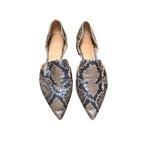 Franco Sarto Toby Leather Snake Print Pointed Toe DOrsay Flats Slip on Size 7
